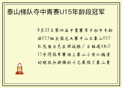泰山梯队夺中青赛U15年龄段冠军